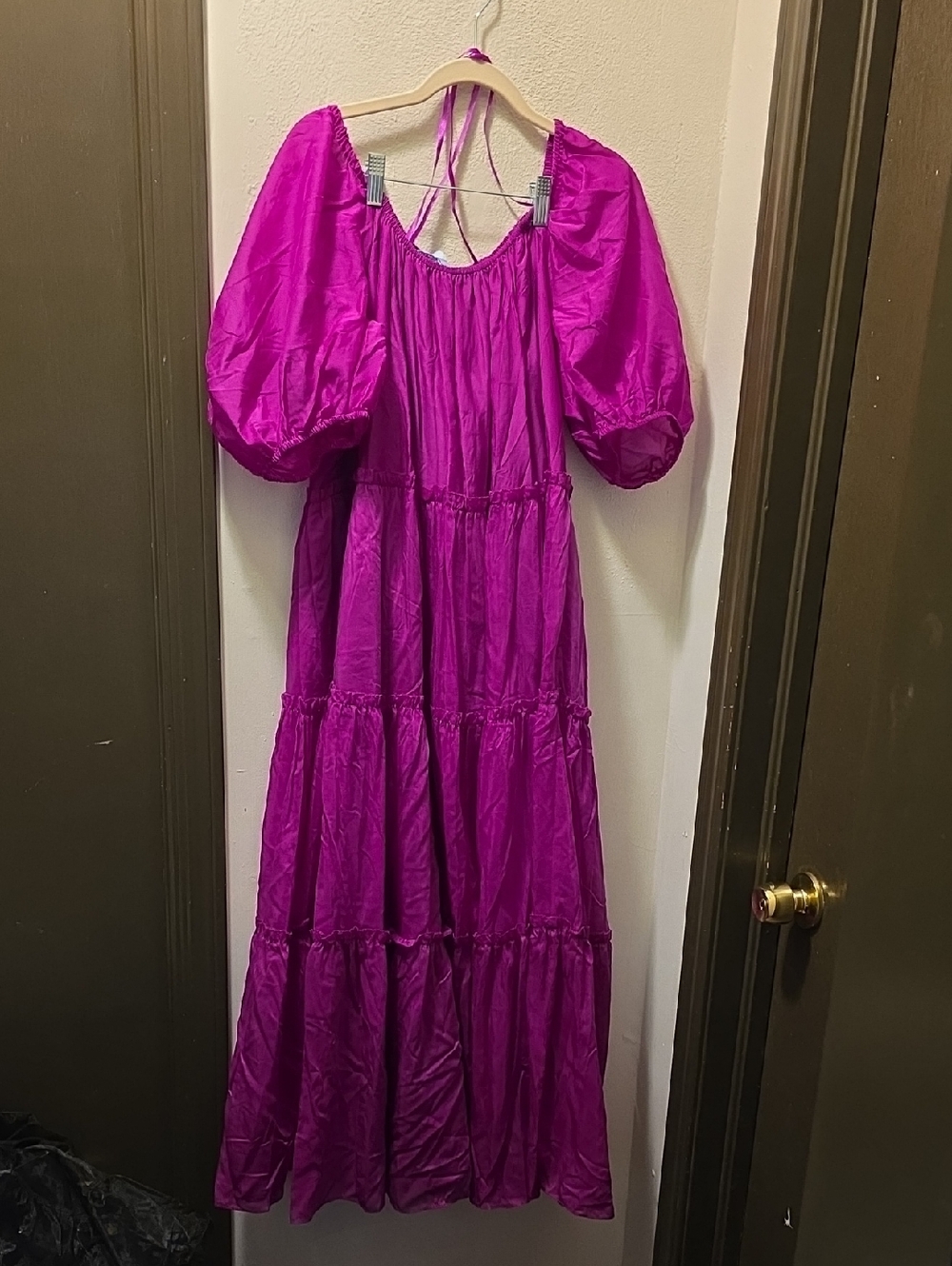ANTONIO MELANI Magenta Puff-Sleeve Tiered Maxi Dress XL. NWT